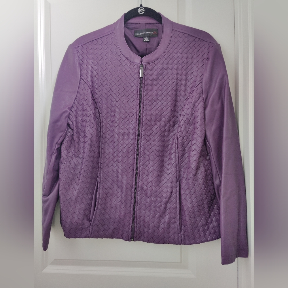 Colleen Lopez Dream Weaver Faux Leather Jacket purple Lined Size XL